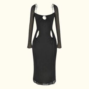House of CB Ophelia Black Long Sleeve Mesh Midi Dress - Large